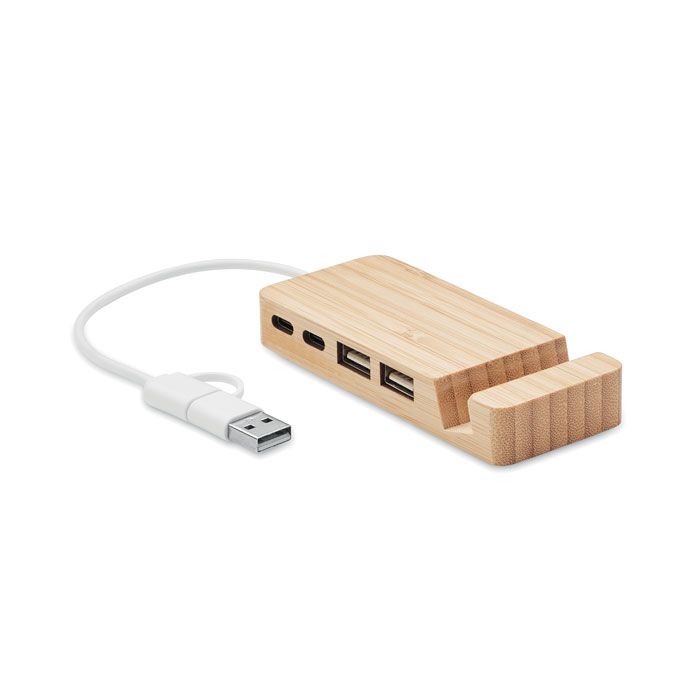 HUBSTAND. Hub USB din bambus cu 4 porturi
